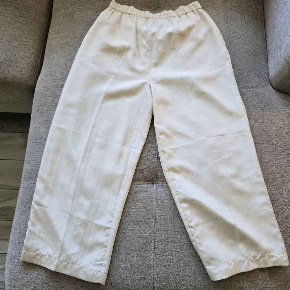 Vintage Pierre Cardin EUC Elegant Lined Ivory Wide-Leg 100% Silk Pants Sz Sm.